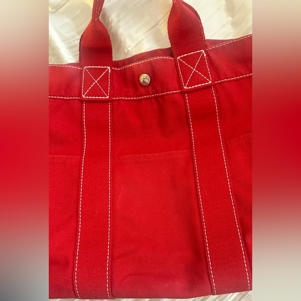 HERMES DEAUVILLE PM Red Canvas Tote Bag LIKE NEW CONDITION. Unisex. 22x30x8(HWD) - Picture 7 of 12